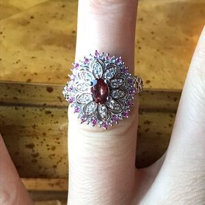 Natural Pink Garnet Pink Sapphire Sterling Silver Ring Size 5